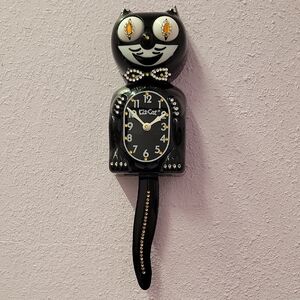 Jeweled Classic Black Kit-Cat Klock clock SUPER RARE Silver & Gold